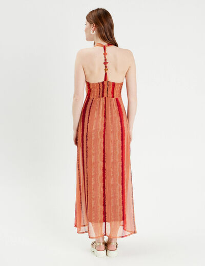Robe longue évasée col en V rouge femme