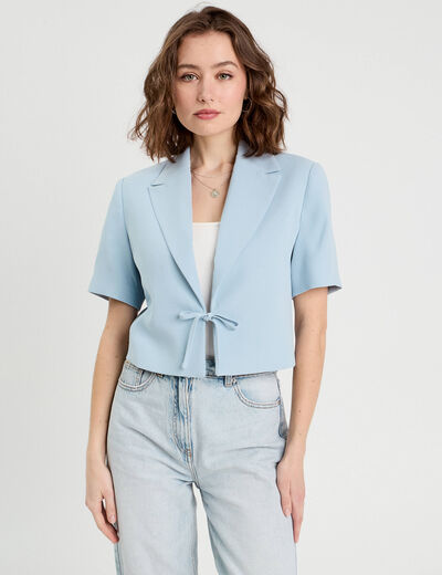 Veste blazer manches courtes bleu clair femme