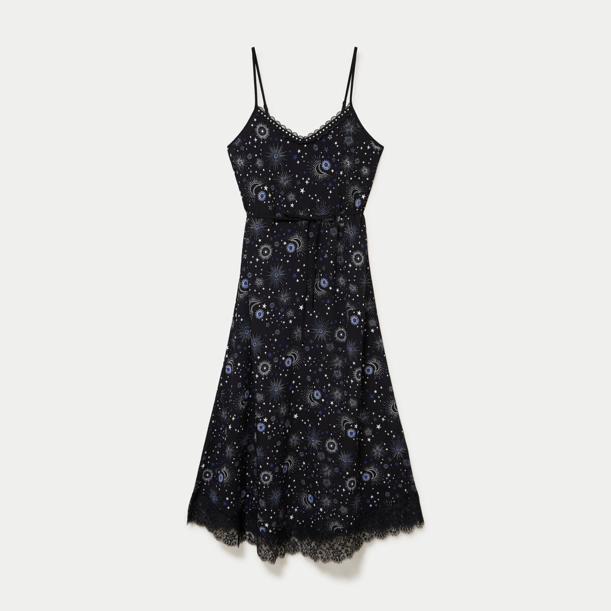 Robe longue &eacute;vas&eacute;e col v dentelle noir femme