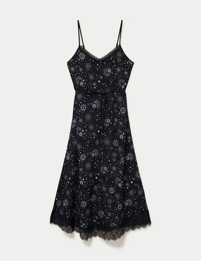 Robe longue &eacute;vas&eacute;e col v dentelle noir femme