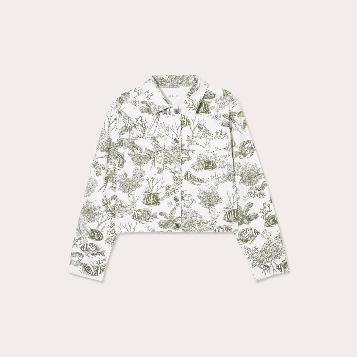 Veste courte boutonnée en jean blanc femme