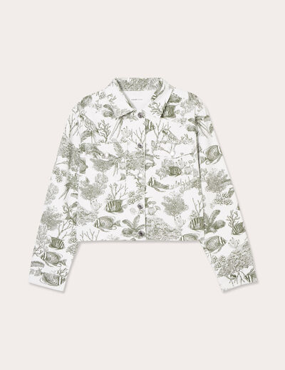 Veste courte boutonnée en jean blanc femme