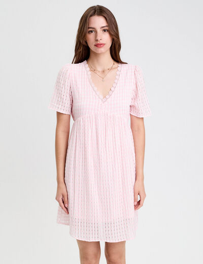 Robe évasée col V doublure viscose rose femme
