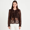 Blouse dentelle manches longues marron fonc&eacute; femme