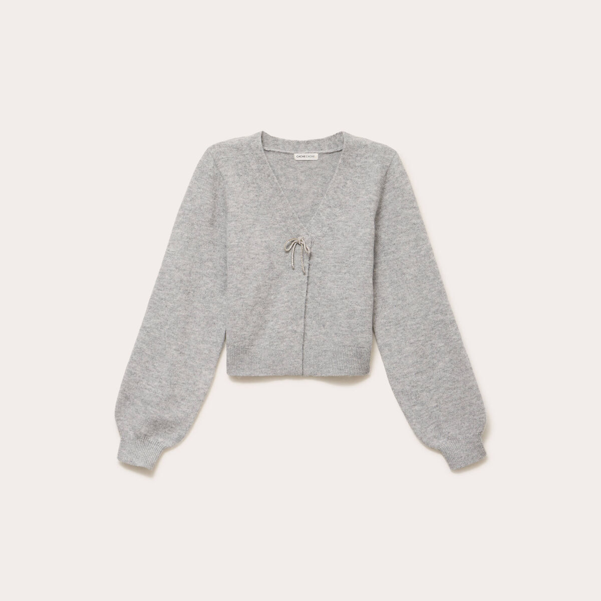 Gilet avec noeud &agrave; strass gris clair femme