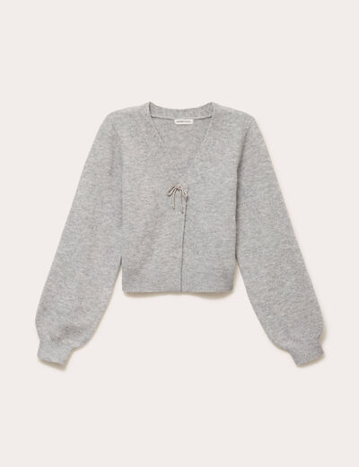Gilet avec noeud &agrave; strass gris clair femme