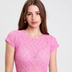 Body ajusté manches courtes dentelle rose femme