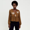 Blouse brod&eacute;e marron fonc&eacute; femme