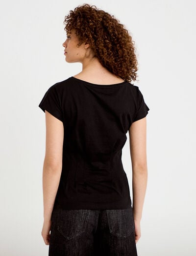 T-shirt cintr&eacute; col rond manches courtes noir femme