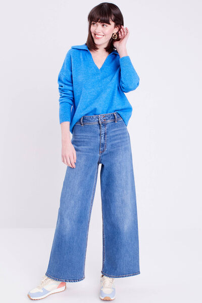 Pull avec col polo bleu femme