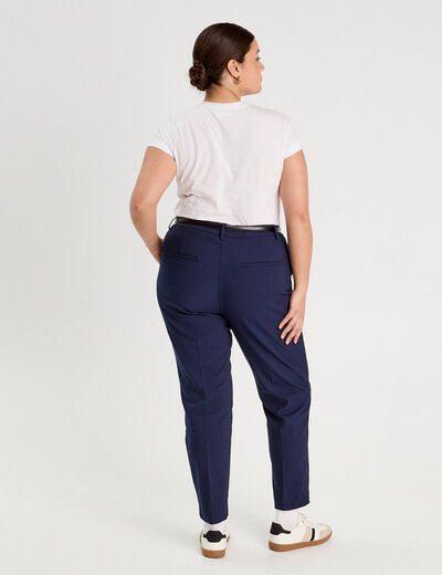 Pantalon cigarette ceinturé bleu marine femme