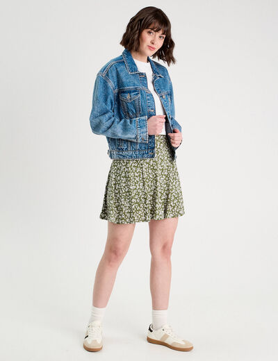 Jupe-short patineuse vert kaki femme
