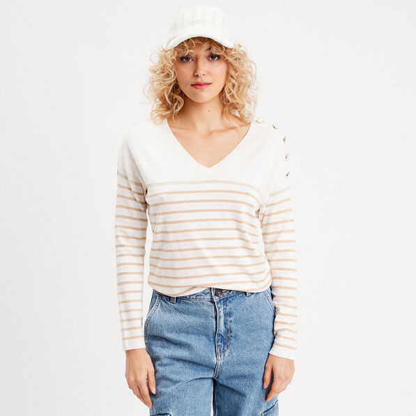 pull avec boutons beige femme Pull avec boutons beige femme