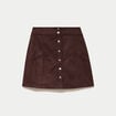Jupe trap&egrave;ze courte aspect daim marron fonc&eacute; femme