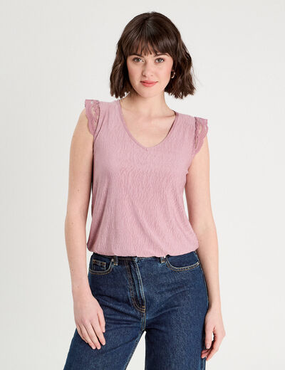 Blouse sans manches plissée vieux rose femme