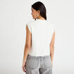 Gilet sans manches brod&eacute; col rond ecru femme