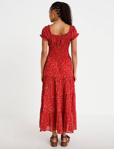 Robe longue &eacute;vas&eacute;e col carr&eacute; rouge femme
