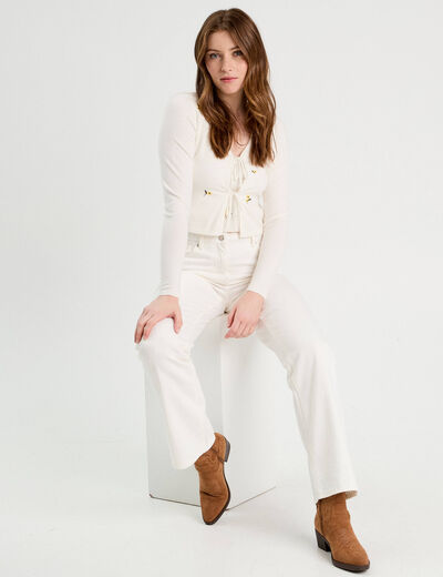 Gilet avec broderie ecru femme