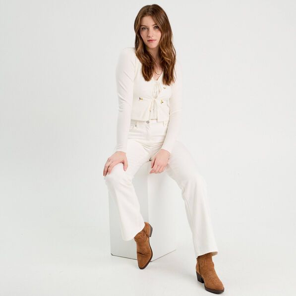 Gilet avec broderie ecru femme