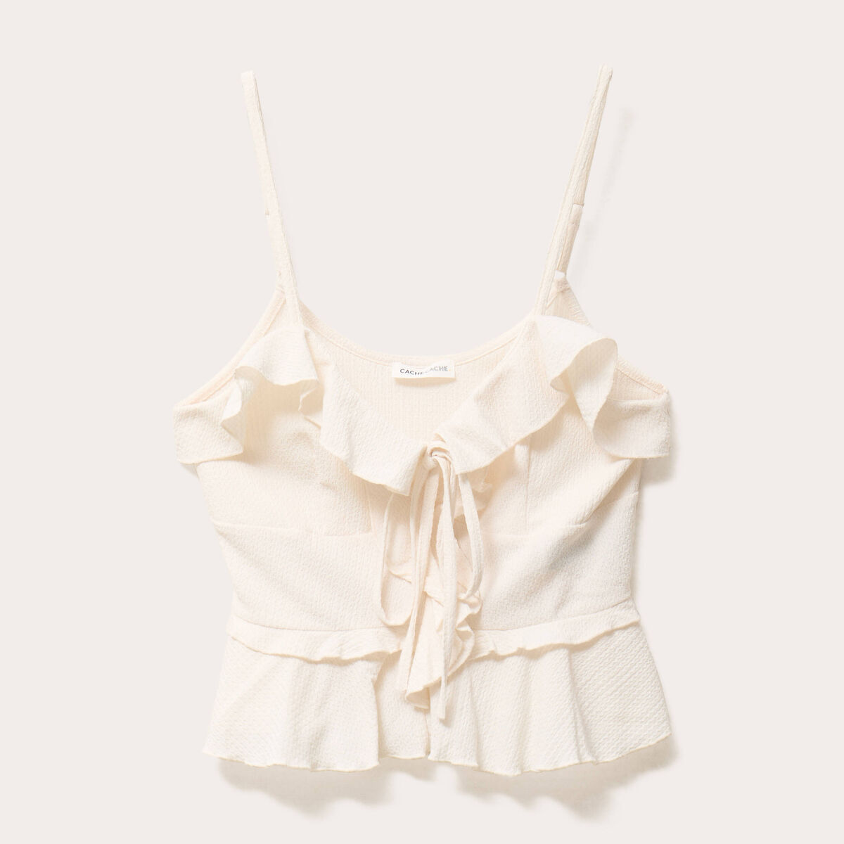 Débardeur cropped volants ecru femme