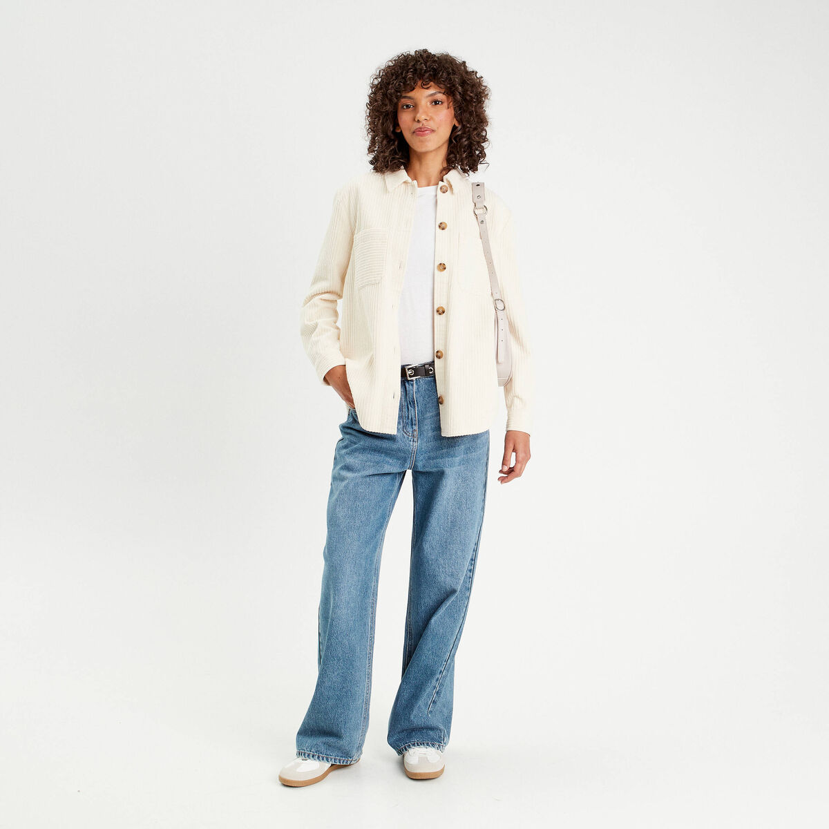 Surchemise velours côtelé ecru femme
