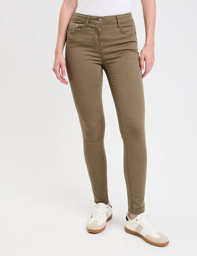 Jeans slim 5 poches vert kaki femme