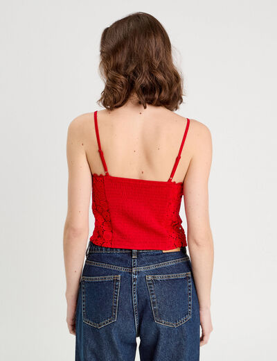 Débardeur cropped dentelle rouge femme