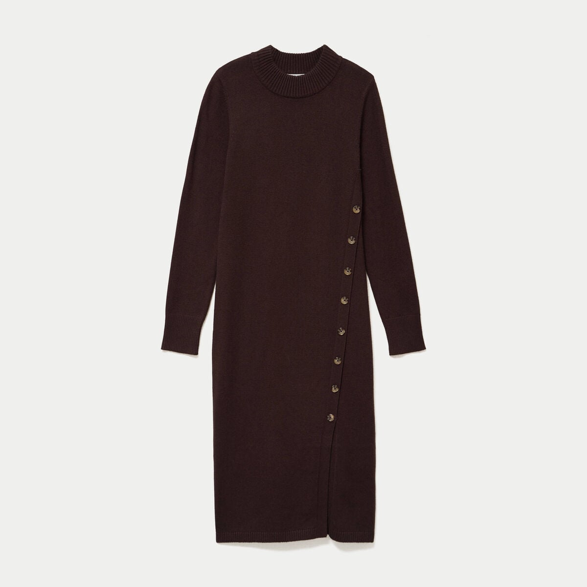 Robe pull ajust&eacute;e manches longues marron fonc&eacute; femme