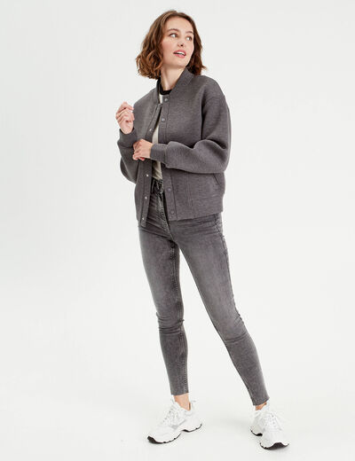 Sweat boutonné col teddy gris foncé femme