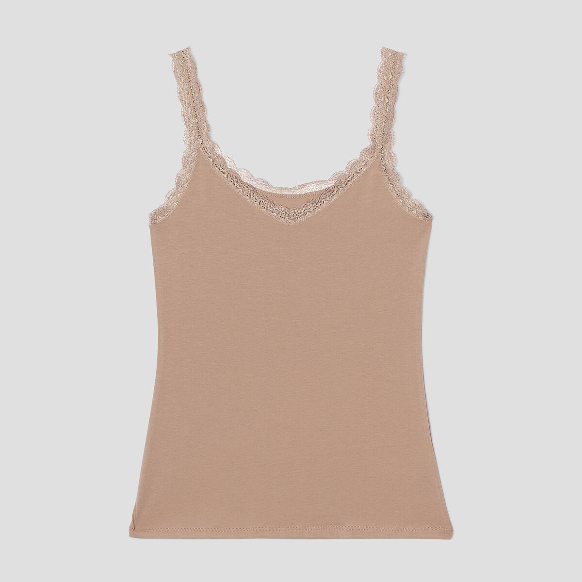 Débardeur liserés dentelle marron femme