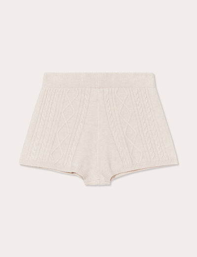 Short ajusté en tricot beige femme