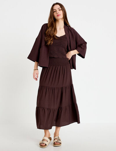 Jupon &eacute;vas&eacute; taille haute marron fonc&eacute; femme