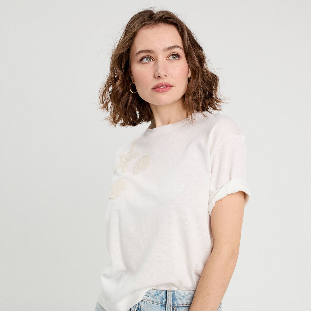 T-shirt manches courtes ecru femme
