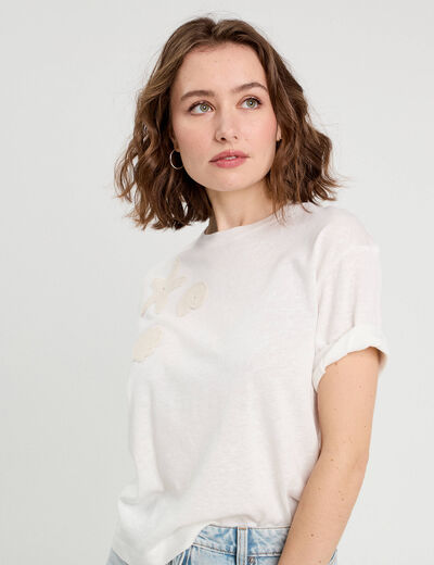 T-shirt manches courtes ecru femme