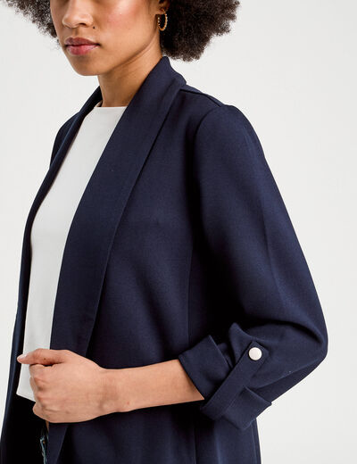 Veste blazer manches 3/4 bleu marine femme
