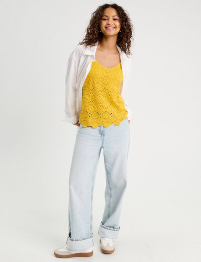 Débardeur effet crochet jaune citron femme