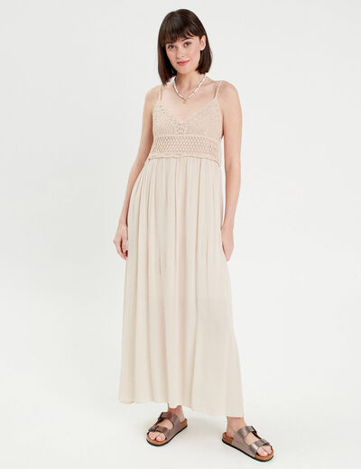 Robe longue buste macramé sable femme