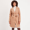 Manteau droit ceinturé camel femme