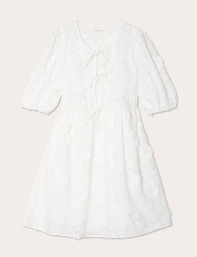 Robe évasée brodée blanc femme