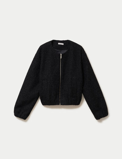 Veste cropped bas resserr&eacute; noir femme
