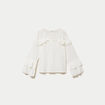 Blouse col v manches longues dentelle ecru femme
