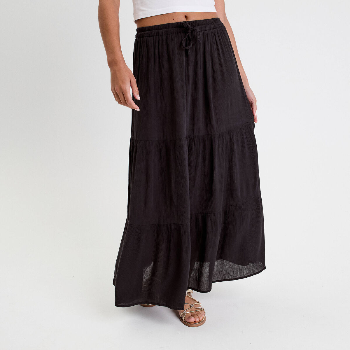 Jupe longue évasée noir femme