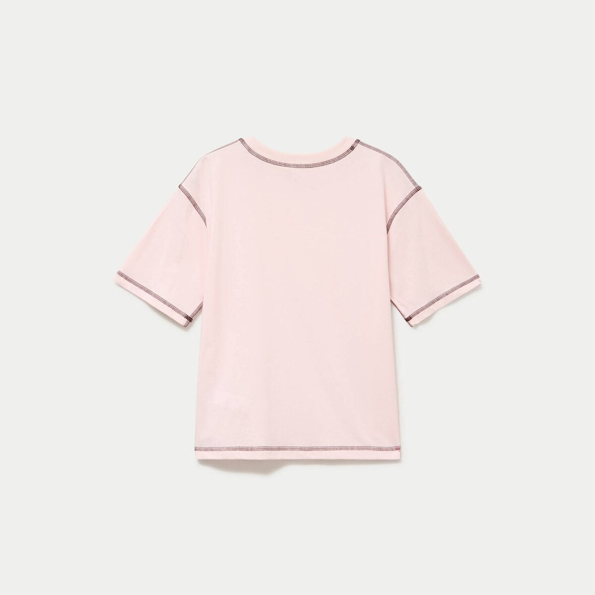 Top col rond manches courtes rose clair femme