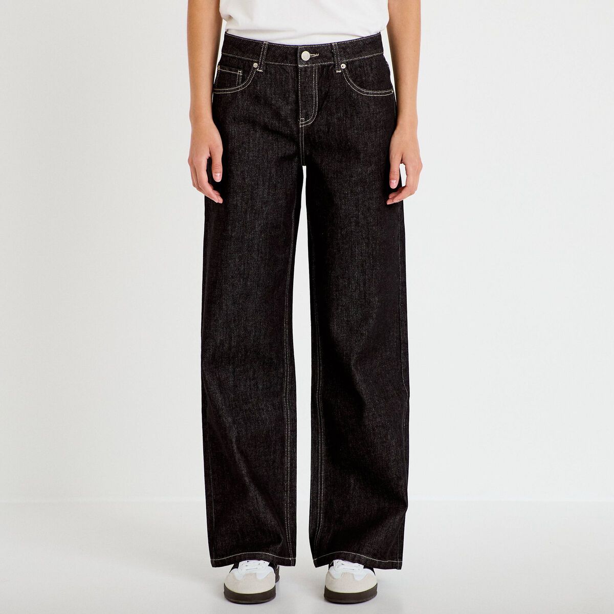 Jean wide leg taille basse denim noir femme