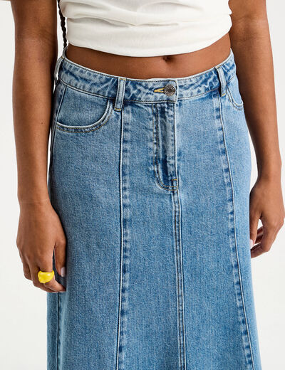Jupe midi trapèze en jean denim double stone femme