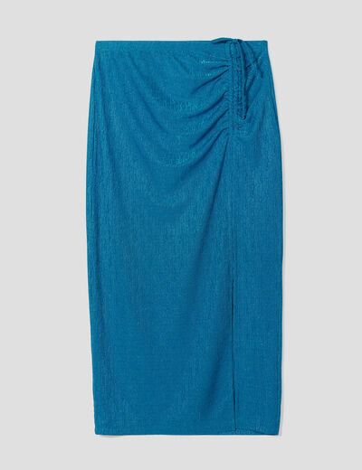 Jupe moulante fendue bleu femme