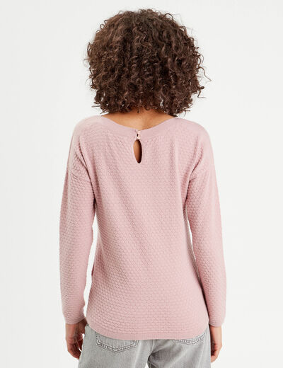 Pull col rond rose poudrée femme