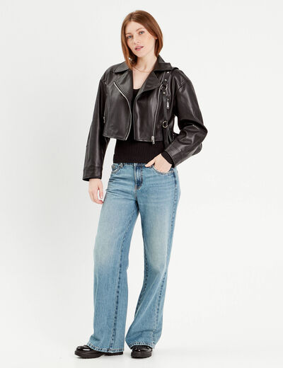 Veste simili cuir zippée noir femme