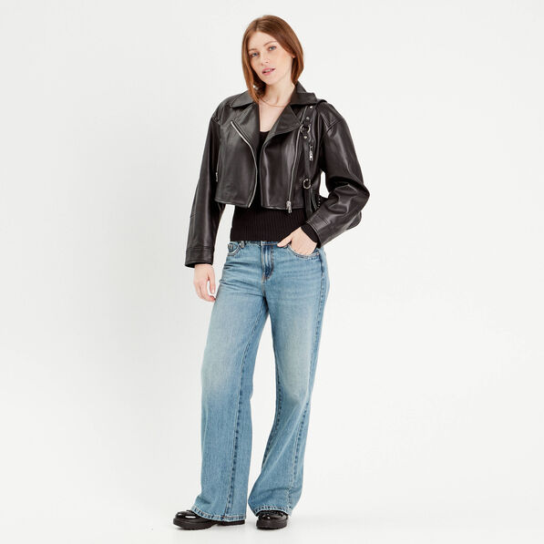 Veste simili cuir zippée noir femme