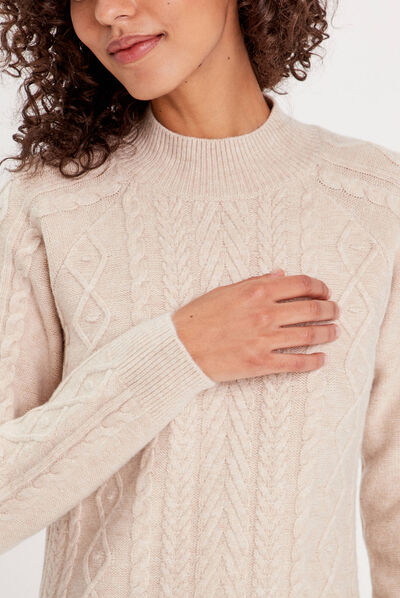 Robe pull droite torsades sable femme